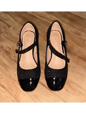 Catos Black Mary Jane Flats with Patent Toe and Strap